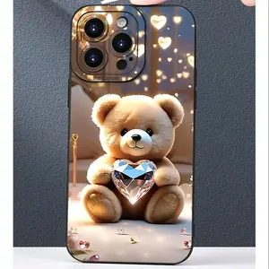 Little Bear Hugs Diamond Children's Eye Lens Full Package Apple Series Iphone14Pro Mobile Phone Case Apple 13 Protective Cover17/16/15/ 11/12 Advanced Skin-Friendly Iphone15Plus Mobile Phone Case 14Promax Apple 13 Protective Cover 12