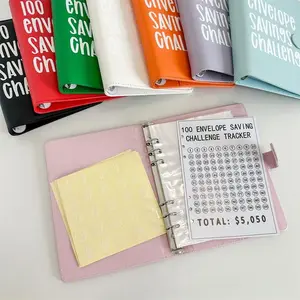 100 Envelopes Money Saving Challenge, Money Savings Challenge Book, 1 Set Money Saving Binder Budget Planner with Clear Cash Pockets, Savings Challenges Book to Save $ 5,050