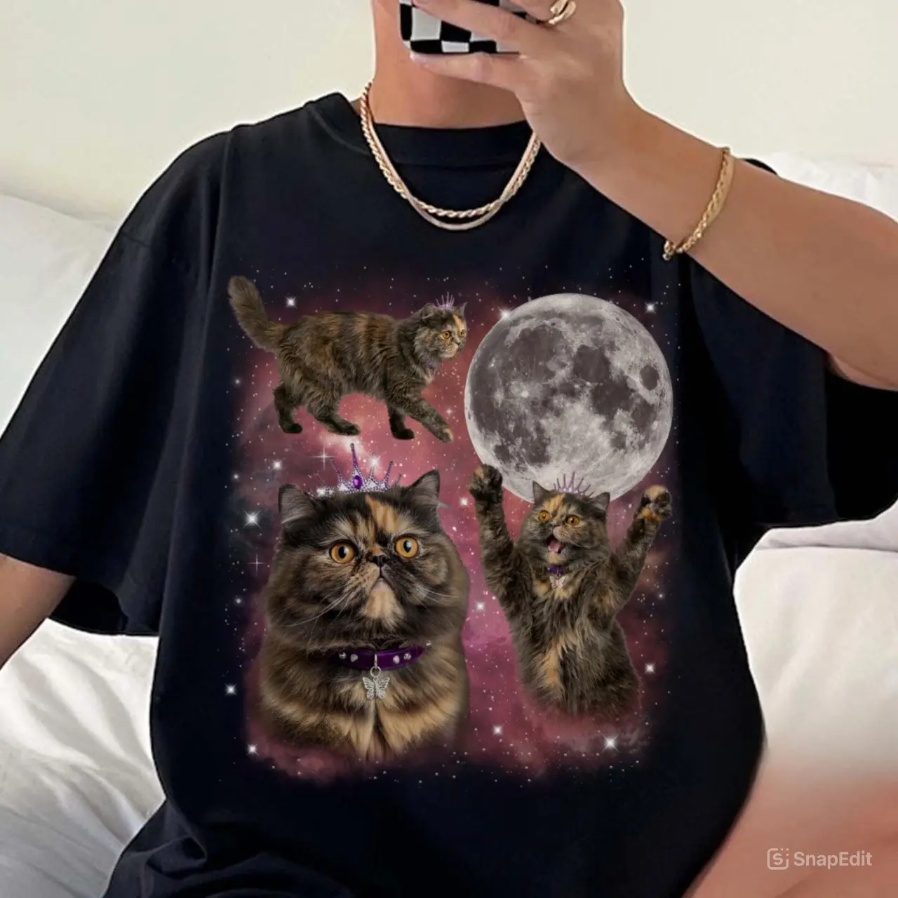 Comfort Colors Galaxy Cat Moon T-Shirt, Funny Cosmic Kitty Graphic Tee, Cute Space Cat Lover Shirt, Vintage Aesthetic Unisex Gift for Women Men Top