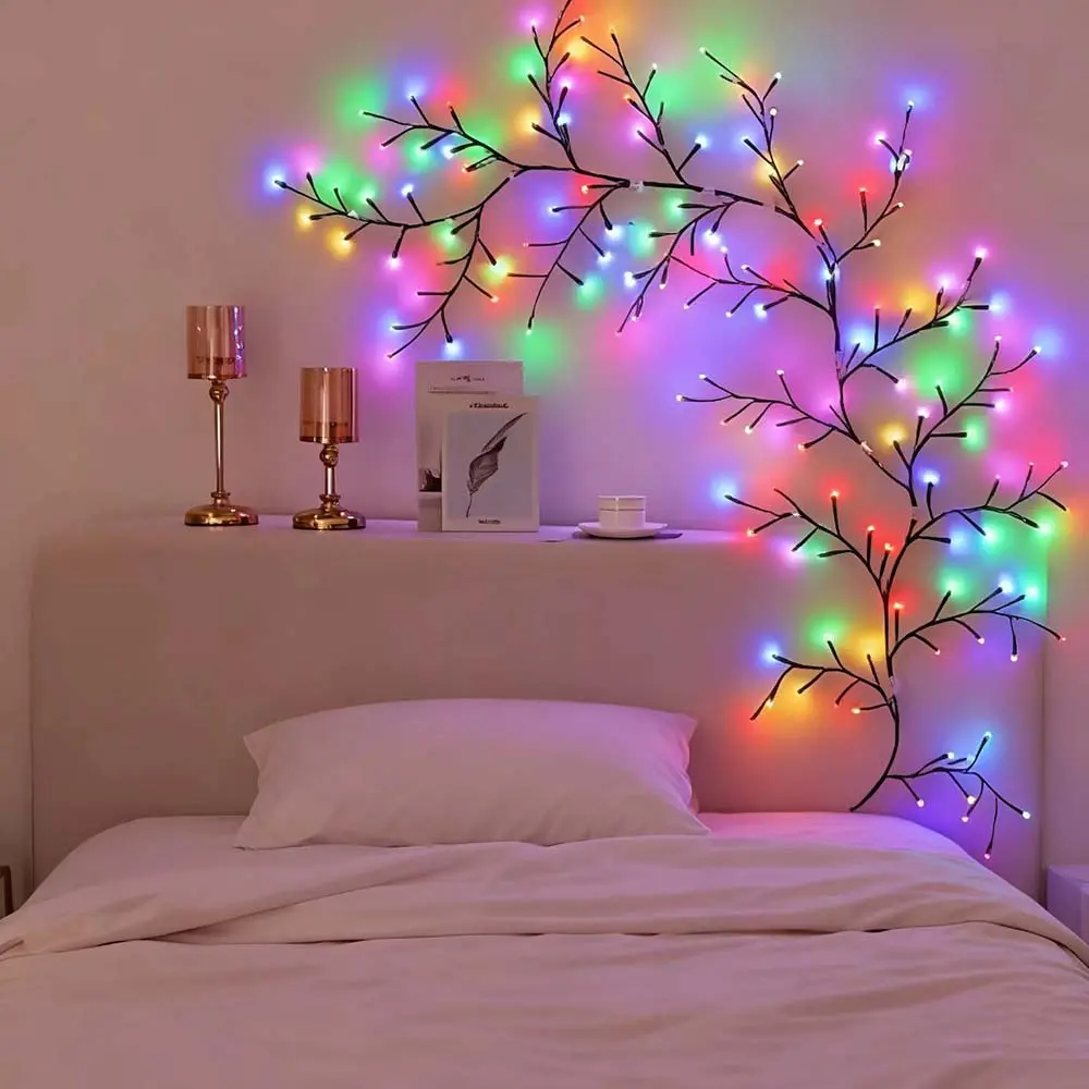 96LED Colorful Tree Branch Lamp Bedroom Wall Decoration Willow Vine Tree Light Strip 8 Lighting Modes DIY Atmosphere Light Home Lighting, Adjustable Atmosphere Light, Indoor Decorative Light