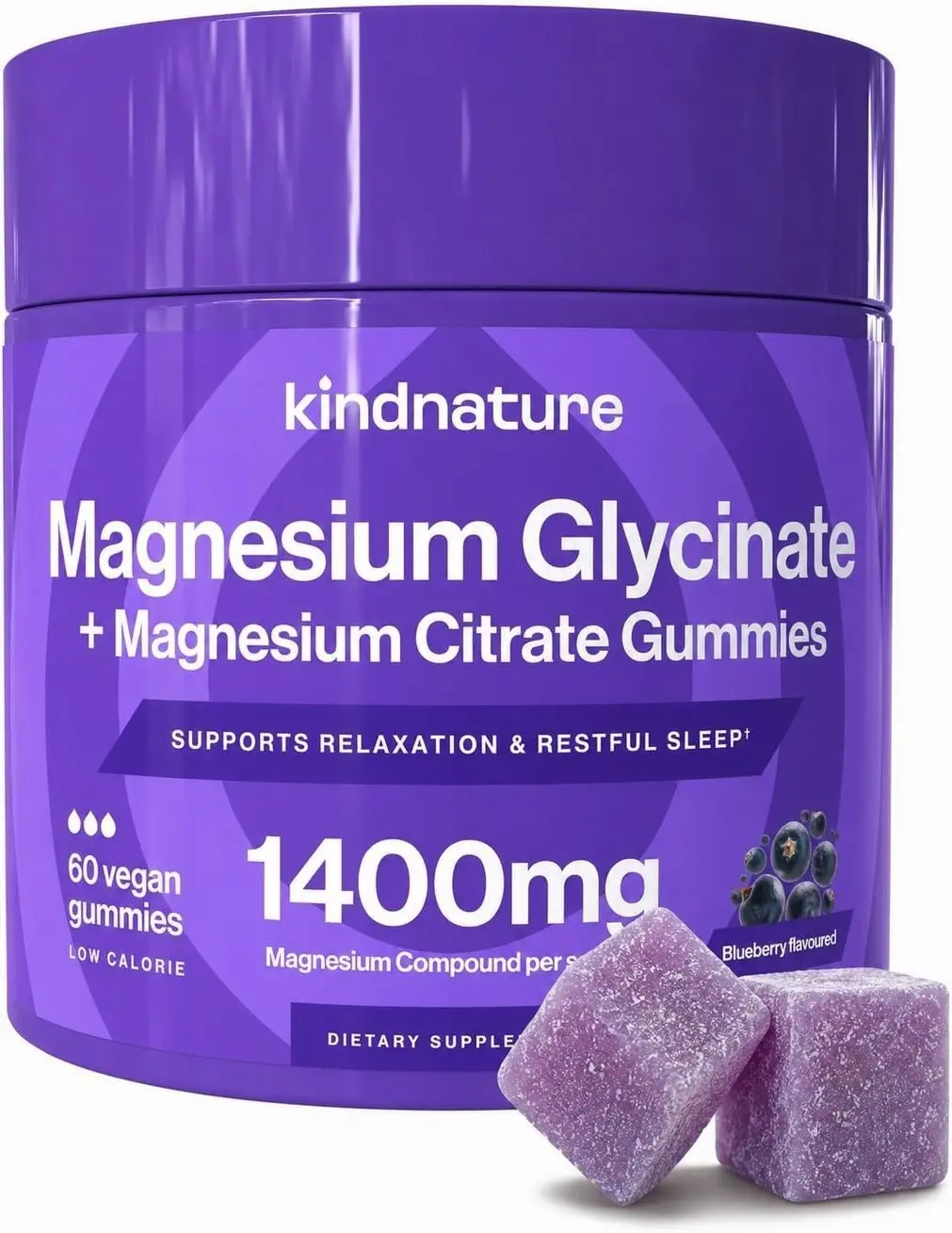 KINDNATURE Magnesium Glycinate & Citrate Gummies – Calm Magnesium Complex for Sleep, Stress, Cramps & Digestion – Chewable Vegan Magnesium Supplement for Women, Teens, Adults – 60 Ct