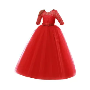 Girls' Elegant Long-Sleeve Round-Neck Full-Length Princess Dress, Winter Birthday Outfit for 3-12 Years Old, Hand Wash or Dry Clean Only, Kids' Clothes