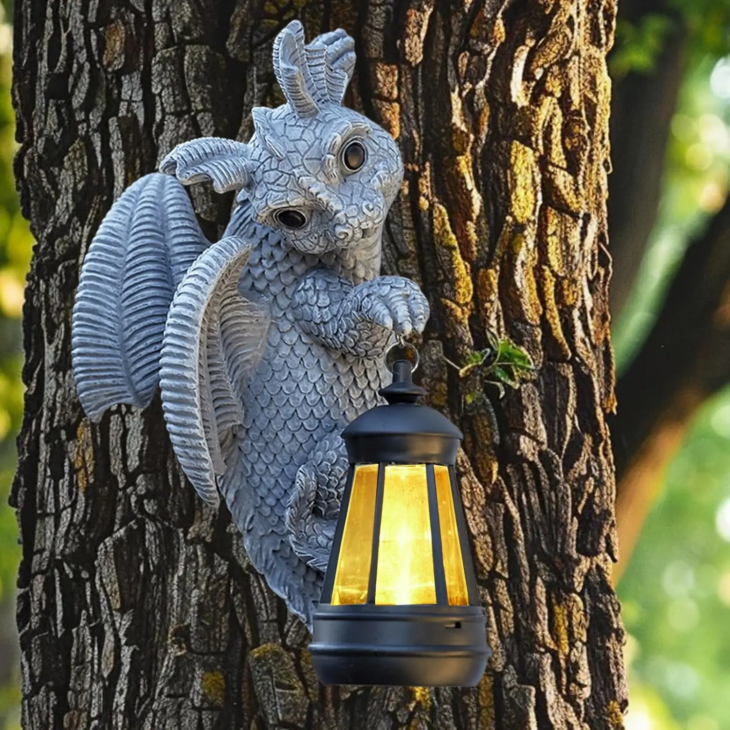 Solar Dragon Statue Outdoor Decor, Dragon Garden Decor with Lantern for Yard Lawn Patio Balcony, Birthday Housewarming Gifts for Mom, Grandma, Women, 9.5 Inch,