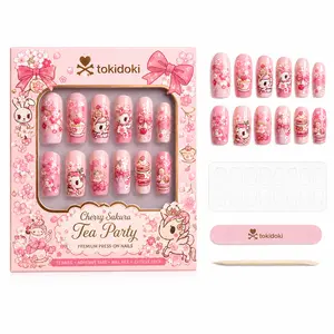 tokidoki Press On Nails - Short Almond Fake Nails in Bright Orange with Olives, Lemons & Ceramic Designs, Salon Quality, Summer Nails | Aperitivo Hour | 15 Sizes - 30 Nail Kit