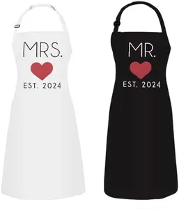 Mr. and Mrs. Couples Kitchen Aprons (2-Piece Set) Cute Cooking Bibs Best Gift For New Year And Christmas Adjustable Strap