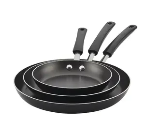 3 Piece Easy Clean Aluminum Non-Stick Frying Pan Set - Black - Cookware pink potsandpans castiron frypan pf as Nonstick Oven
