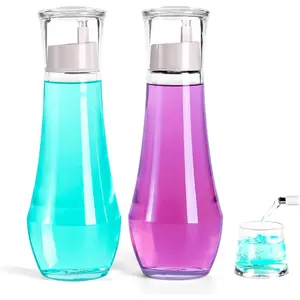 Mouthwash Dispenser For Bathroom, Glass Mouth Wash Dispensers With Cup, Mouthwash Container Bottle Holder For Adults/Kid, 8.8 OZ, Set Of 2