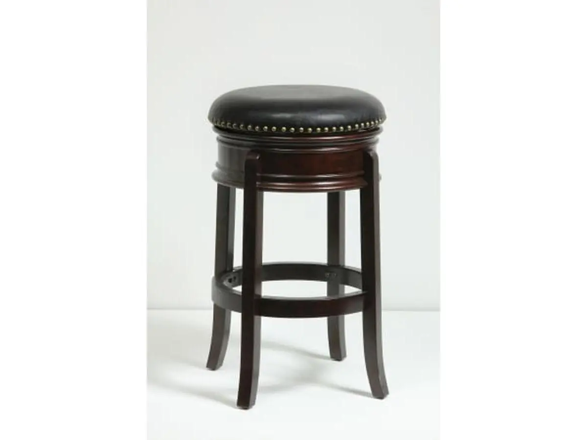 Boraam Industries Inc. 43829 Hamilton 29" Seat Height 360-Swivel Sturdy Home Bar Stool - Solid Hardwood Legs, Round Bonded Leather Seat, No Arms, Ball Bearings, Decorative Nail Heads, Cappuccino/Cherry, Wood Frame, Assembly Required, Indoor Decor