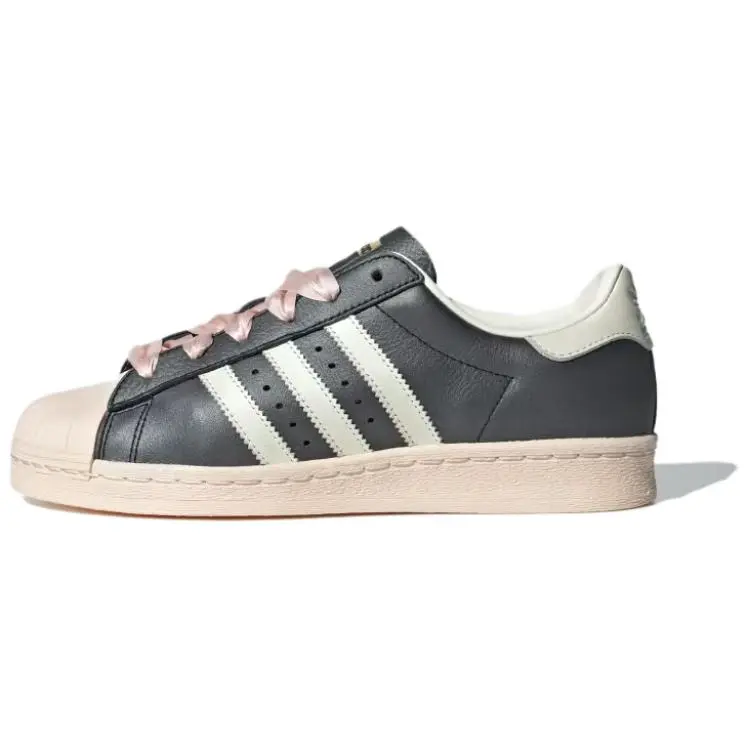Adidas Wmns Superstar 82 Black Pink Ribbon Laces' Versatile Comfort Low Top Skate Shoes Women's ID1423