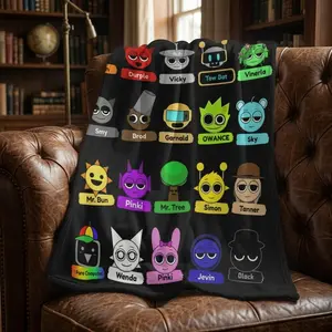 Incredibox Sprunki Horror Game Flannel Throw Blanket, All Season Warm Plush Blanket for Home & Outdoor, Multi-Function Thin Quilt