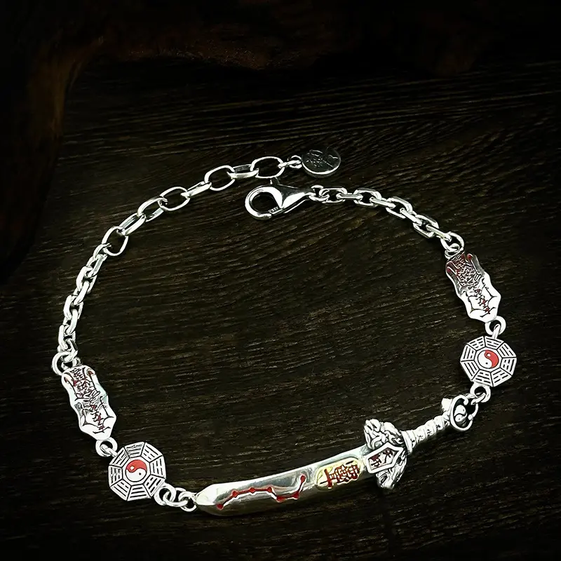 Taoist Amulet Seven-Star Sword Bracelet, Vintage Style, New Chinese Style Cultural Item for Good Luck in One's Zodiac Year