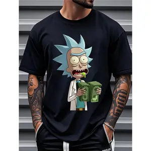 Rick and Morty Cotton T-Shirts Men's Cartoon Graphic Design Fitted Crew Neck Short Sleeve Casual Comfy Tees for Summer Daily Gym Workout Running Menswear Tshirt