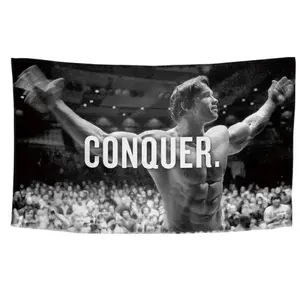 Conquer Gym Motivational Poster, 1 Count Gym Decor Backdrop, Indoor Backdrops, Fashionable Wall Hanging Banner for Home Gym, Party Decoration, Party Decorations Banners, Decorations Supplies