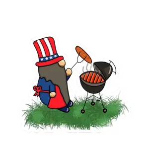 Patriotic Gnome Grilling Hotdog Sticker | Kiss-Cut Sticker