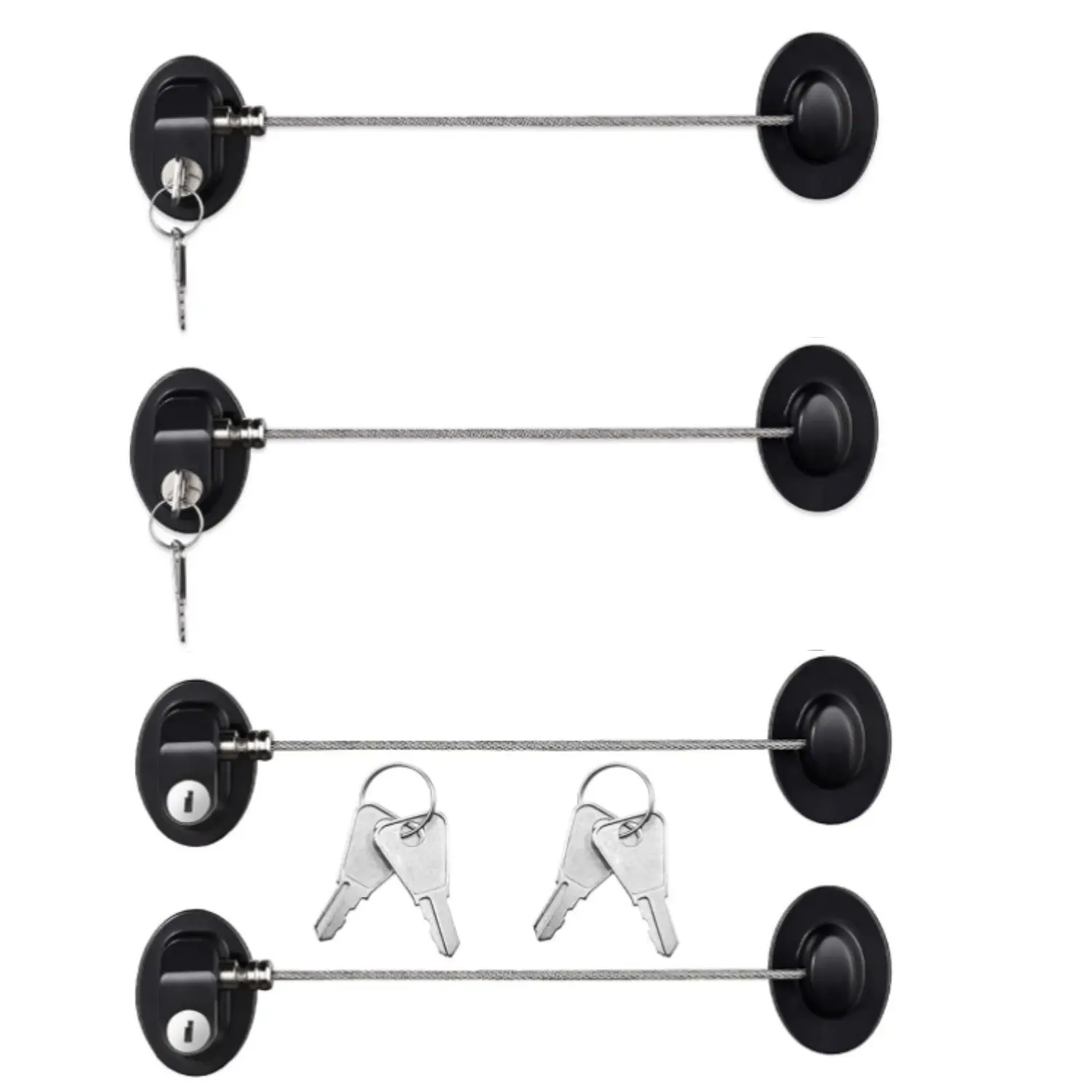 4Pcs(Black) Self-Adhesive Stickers Cabinet Door Locks with Steel Wire & Keys - Home Improvement Building Supplies Security Solution for Teen Proofing, Mini Fridges