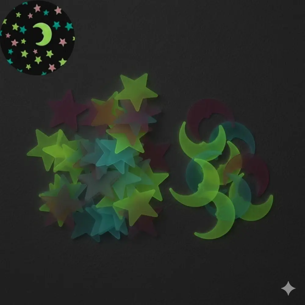 Glow in The Dark Stars and Moon Wall Stickers, Removable Night Light Decals for Kids Room, Safe Eco-Friendly Peel & Stick Wall Decor, Decorative Wall Sticker, Waterproof Reusable Glowing Wall Art for Bedroom Nursery