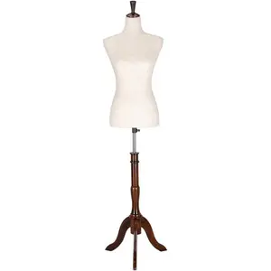 Upgraded Female Dress Form, Mannequin Torse Body with Adjustable Rubber Wood Stand for Dress Jewelry Display (White, 6-8)