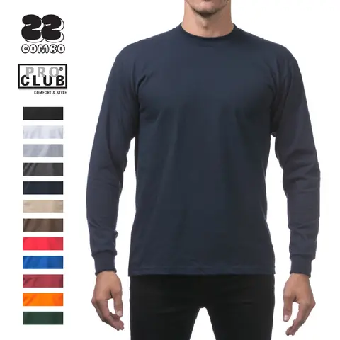 Pro Club Men's Heavyweight Cotton Crew Neck Long Sleeve Tee - Soft, Chic, Retro, Korean Fabric, Foldable Basic Casual Streetwear Top for Big and Tall, Breathable Menswear Pick for Casual Occasions