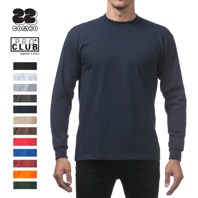 Pro Club Men's Heavyweight Cotton Crew Neck Long Sleeve Tee - Soft, Chic, Retro, Korean Fabric, Foldable Basic Casual Streetwear Top for Big and Tall, Breathable Menswear Pick for Casual Occasions