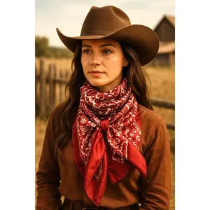 35x35"  Red & Cream Paisley Wild Rag/Scarf WR143