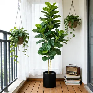 64/122cm Large Fake Ficus Tree Artificial Oak Plant Tropical Fiddle Fig Tree Plastic Banyan Leafs For Home Garden Wedding Decor Decorative Fake Tree