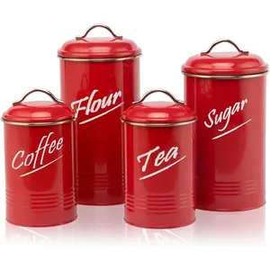 Canisters Sets Red Kitchen Accessories  Storage Canisters Containers: Carbon Steel with  Coated Set of 4 (Red)