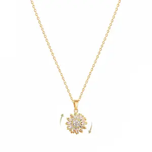 Sunflower Fidget Necklace for Women, Spinning Crystal Flower Anxiety Necklaces, Dainty 14K Gold Plated Sunflower Rotating Pendant, Stress Relief Jewelry Gift for Her fathersdaygift