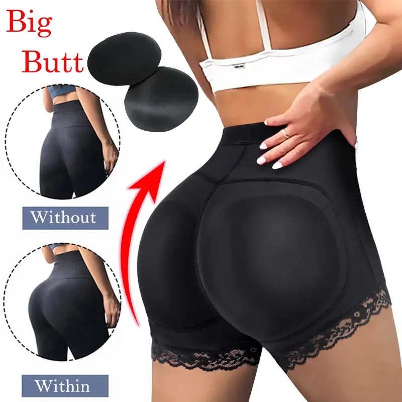 Women's High Waist Padded Shapewear Boyshort Panties with Lace Trim, Breathable Fabric for Tummy Control & Butt Lifting