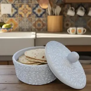 Handmade Tortilla Warmer - White Ceramic with Lid, Ideal for Keeping Tortillas Warm, Perfect for Kitchen Use