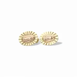 14k Gold Round Shape Lady of Guadalupe Earrings Rose and Yellow Gold  for Women Elegant Design