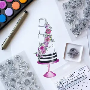 Flowers and Leaves Stamps for Cake Sketching - Small Floral Essential Rubber Stamps for Cake Drawing Templates for cake decorating business clients - Also work great for Crafters, card-making, stationary, scrapbooking and other hand-made crafts