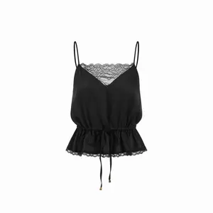 Cider Satin V-Neck Lace Trim Cami Top