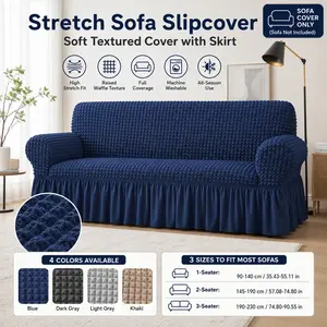 1 Piece Stretch Sofa Slipcover, Raised Bubble Seersucker Textured Sofa Cover, Full Coverage Dustproof Couch Protector Cover Only, Elastic Fitted Furniture Cover for 1/2/3 Seat Sofa, Living Room, Pet & Kid Friendly, All Season