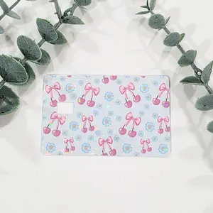 Credit Card Skin Sticker – Pink Cherries on Blue Design