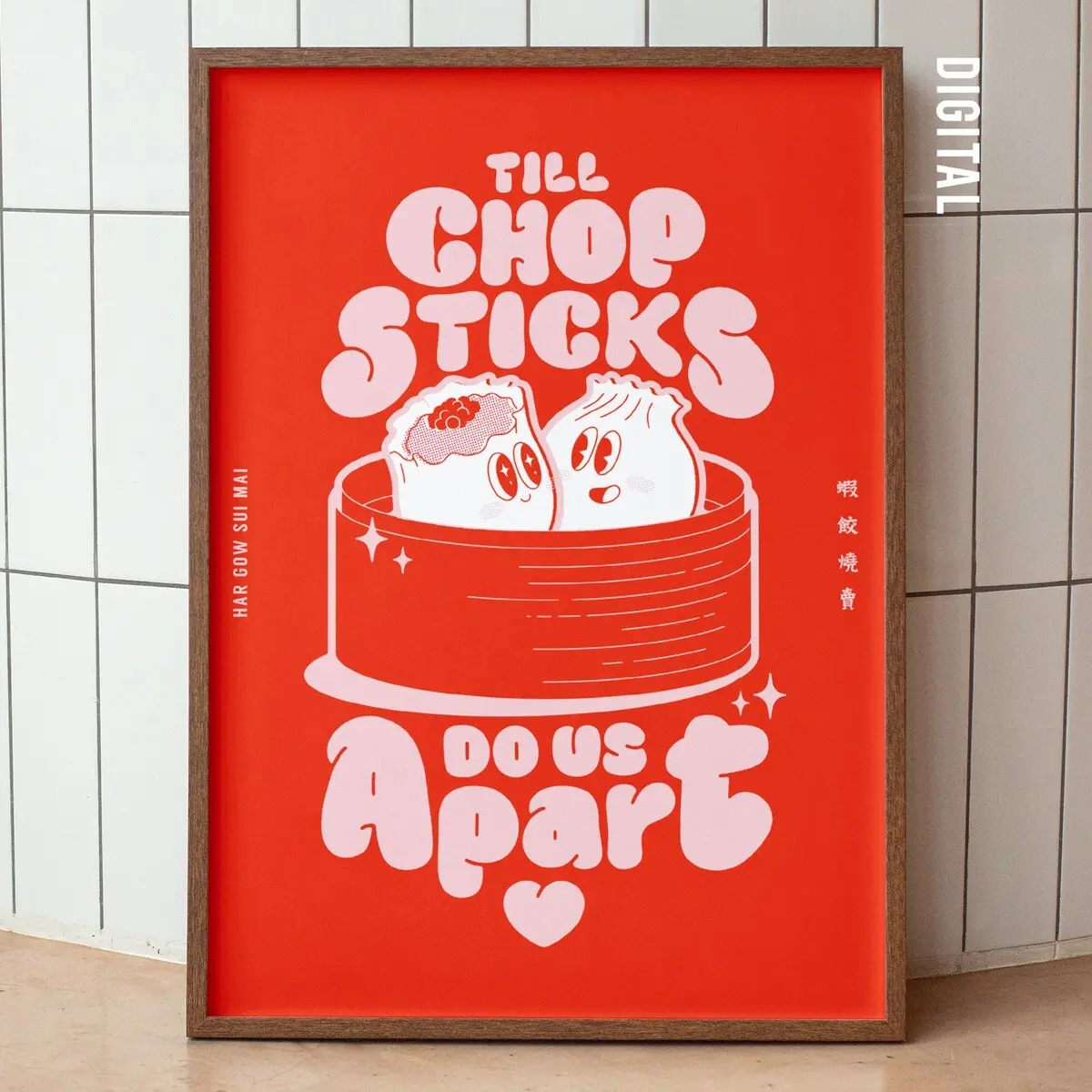 Unframed, Room Decor, Kitchen Decor, Foodie Gift, Chinese Red Food Poster, Cute Dumpling Art Print, Dim Sum Asian Foodie Wall Art Modern Style  – 5 Size, 8x12 to 27x40 inch
