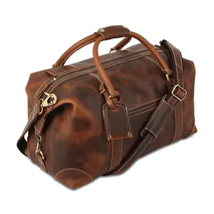 Leather Duffel Bag for Men and Women - Full Grain Leather Travel, Gym, Sports, Overnight, and Weekend Bag (Dark Tan)