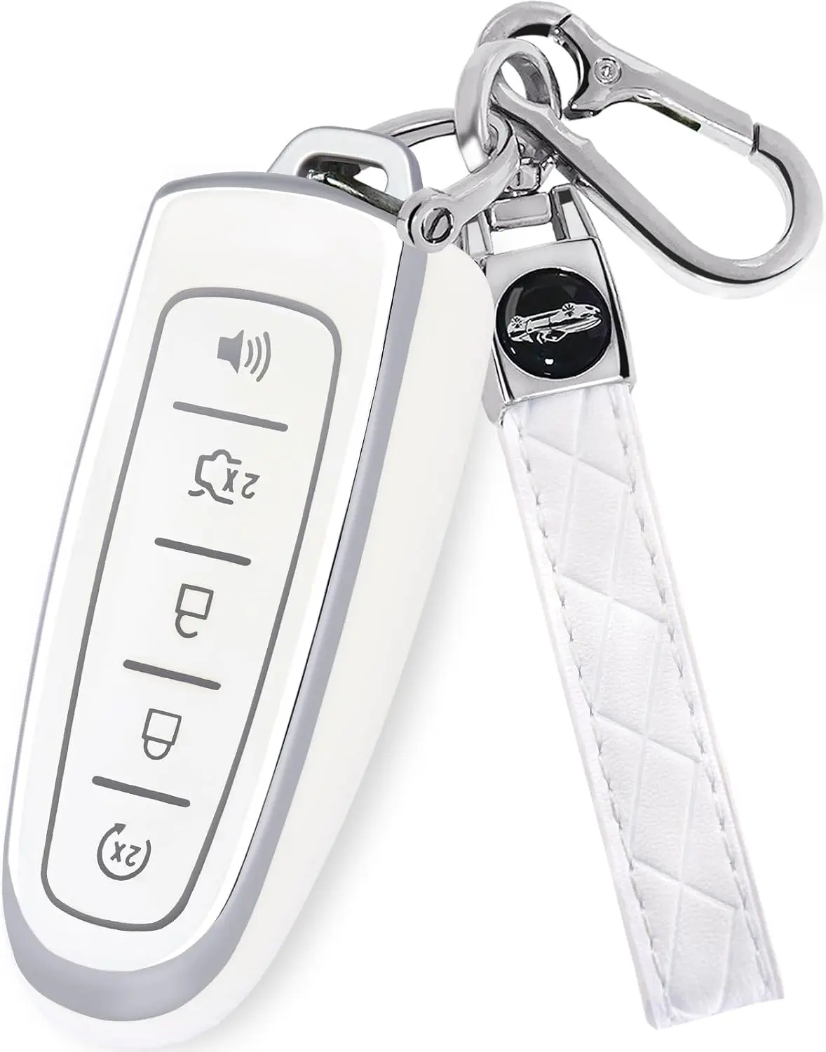 for  Key Fob Cover with Keychain,Key Fob Cover Case  Compatible with  C-Max Edge Escape Expedition Explorer Flex Focus Taurus Lincoln MKS MKT MKX Smart Remote Key (White)