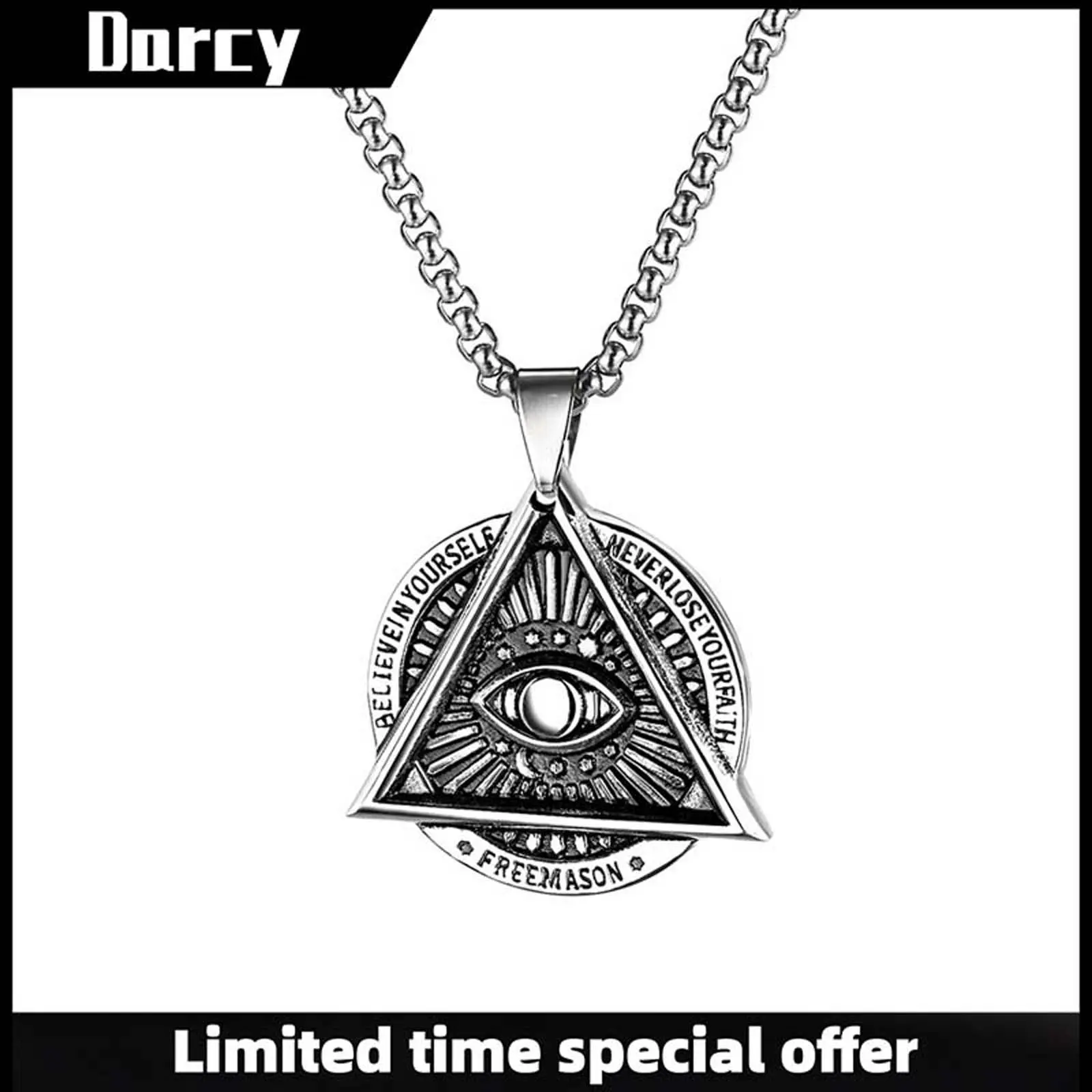 Silver devil eye round triangle necklace 23.62in daily wear unisex jewelry