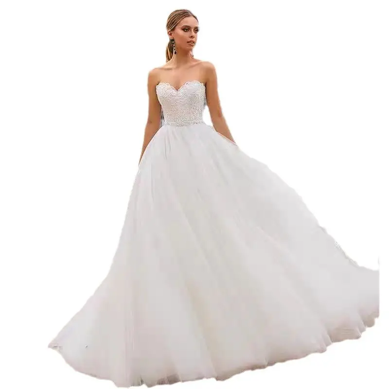 European And American Bride Tied High Waist Slim Lace Super Mori Simple Wedding Dress Fabric Women