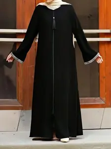 Middle Eastern Style Loose Fit Slimming Belly Cover Vacation Vintage Unique Design Dress Long Sleeve Maxi Dress Abaya Elegant Islamic Clothing Muslim Dresses