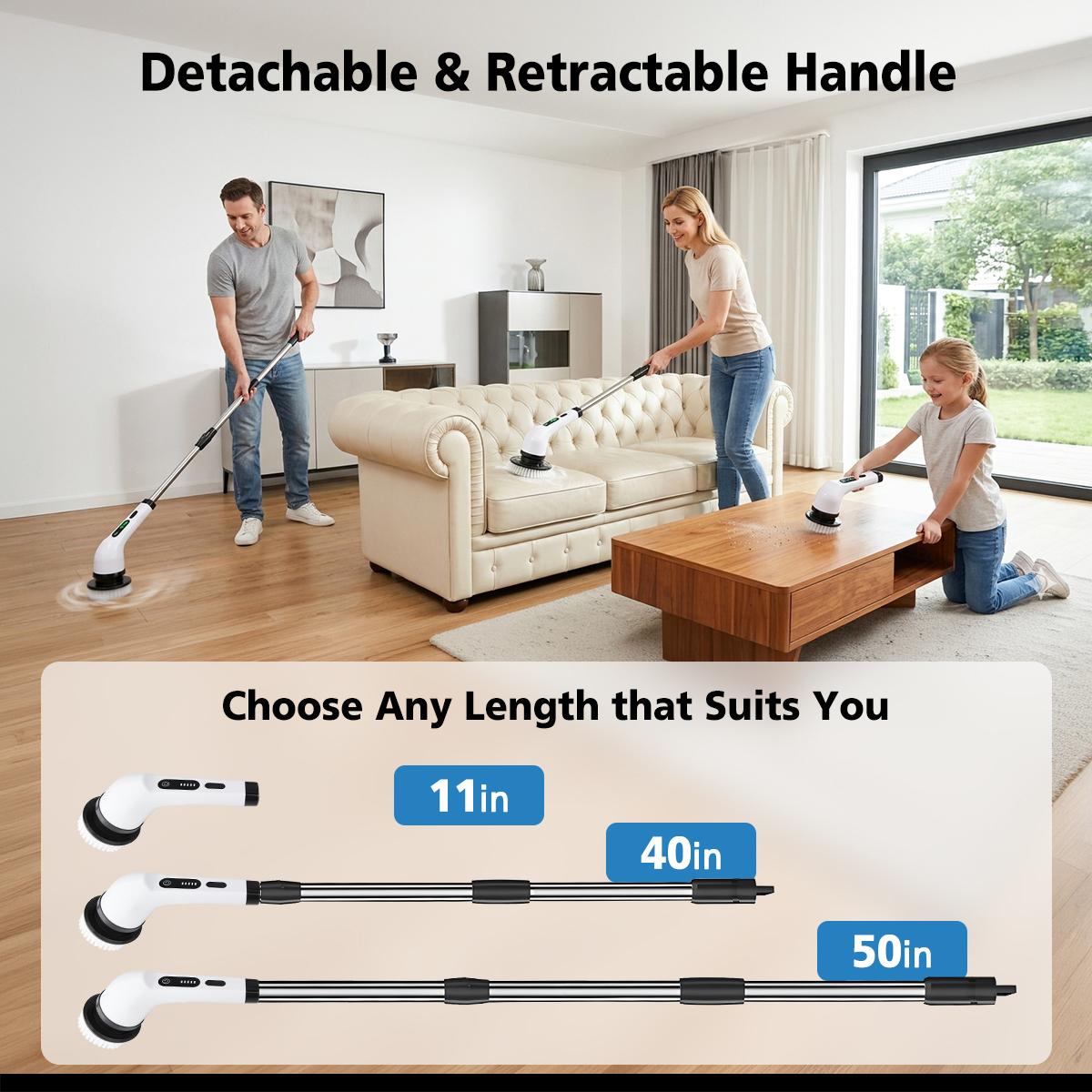 2026 New Electric Spin Scrubber — Cordless Design, IPX7 Waterproof Rating, Multi-Surface Versatility; Ultra-Long Battery Life, Adjustable Speed, Extendable Handle; A Multifunctional Cleaning Kit Designed Specifically for Bathrooms and Kitchens.