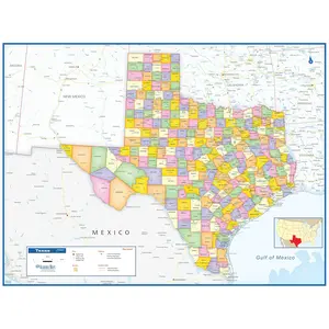 Large Texas State Wall Map Poster with Counties - Classroom Style Map