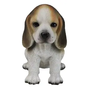 Realistic Adorable Sitting Tri Color Beagle Dog Puppy Home Decor Figurine 6"L
