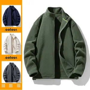 Faux Wool Fleece Jacket for Men - Soft Warm Outerwear in Navy White Grey - Ideal for Casual Wear - Polyester Material