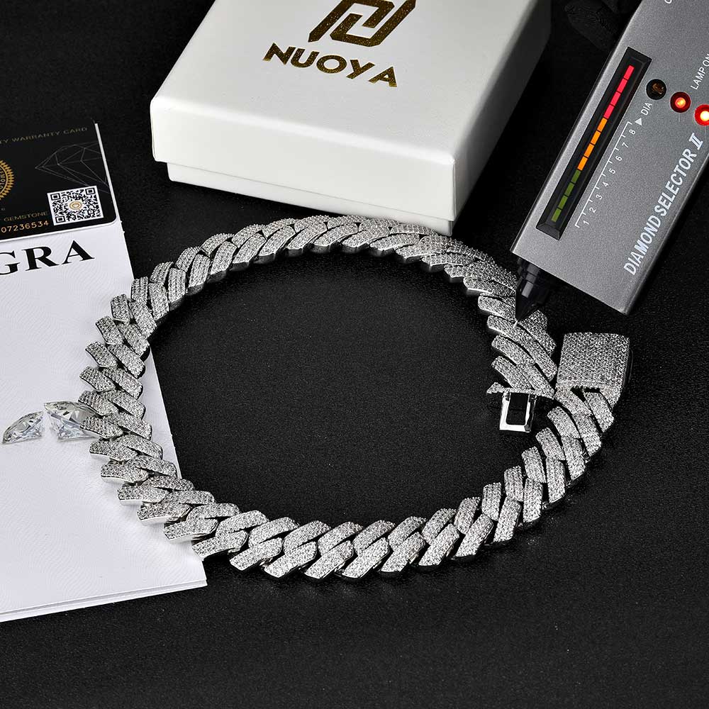 Thick 20-25mm Silver Three Rows Prong Setting Cuban Link Iced Out Hip Hop White Moissanite Chain Jewelry Women Men Gifts Thick 20-25mm Silver Three Rows Prong Setting Cuban Link Iced Out Hip Hop White Moissanite Chain Jewelry Women Men Gifts