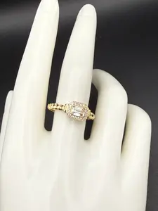 10K Gold Dainty Ring with Rectangular Zirconia and Twisted Rope Band Size 81/2 Elegant Fine Jewelry