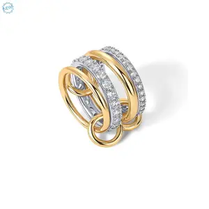 Women's Gold Stacking Rings, Fade-Resistant, Silver and Gold Multi-Ring Mixed Metal Stacking Ring Set, Cubic Zirconia Rings