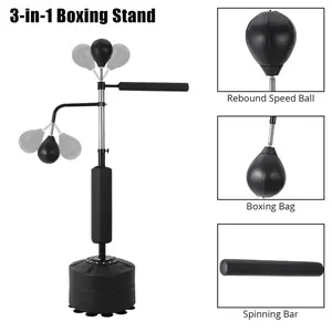 Freestanding Boxing Speed Trainer with 360° Reflex Spinning Bar & 2 Speed Balls, Height Adjustable Punching Bag with Suction Cup Base for Home Gym & Stress Relief, Pro MMA Training Gear for Adults & Teens, Boxing Gloves Included, 63"-90"