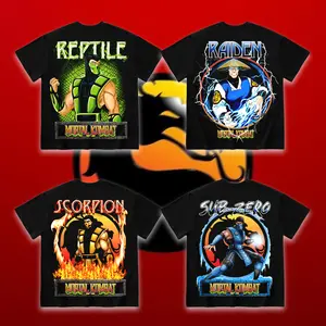 COLLECTION Vintage Mortal Kombat Character Graphic T-Shirt | New MK2 Movie Premiere Merch | Scorpion Sub-Zero Raiden Reptile Neon Retro 90s Bootleg Tee | Gildan Classic Fit Streetwear | Arcade Gamer & Cinematic Apparel