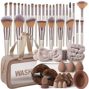 49 Piece Makeup Brush Set, Cosmetic Brush Set, Soft Bristle Soft Makeup Brushes Powder Blush Eyeshadow Sponge, Complete Beauty Tool Kit, Plastic Material, Non-Flammable Liquid
